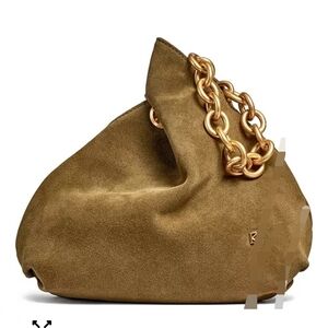 Donna Karan Olive Green Suede Wristlet with Gold Chain